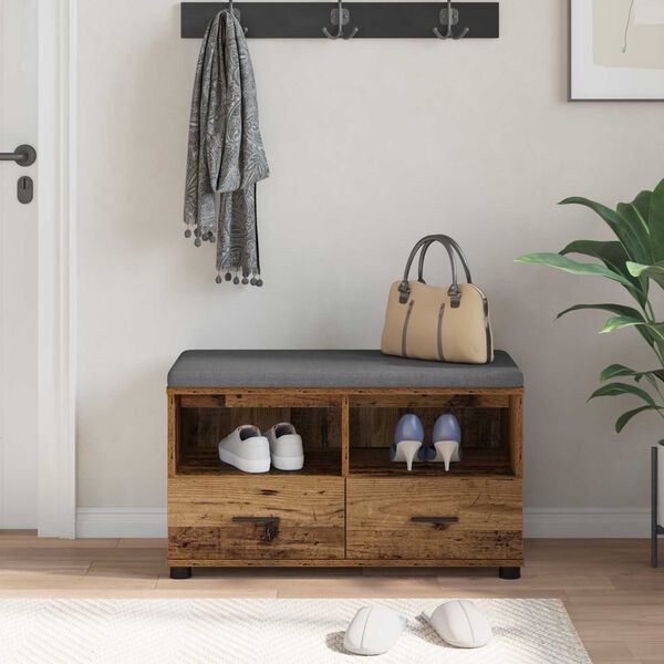 vidaXL Hall Bench with Cushion with Drawer Old Wood 80 x 38 x 46 cm