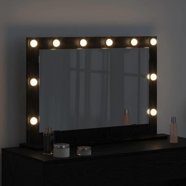 vidaXL Vanity Mirror with LED Strip Lights Black Oak 80 x 15 x 18 cm