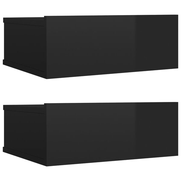 vidaXL Floating Nightstands 2 pcs High Gloss Black 40x30x15 cm Engineered Wood