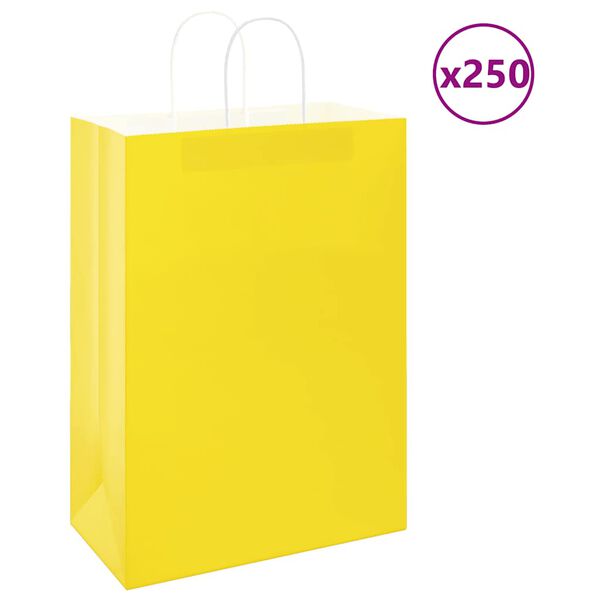 vidaXL Paper Bags 250 pcs with Handles Yellow 32x17x44 cm
