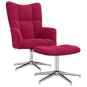 vidaXL Relaxing Chair with a Stool Wine Red Velvet