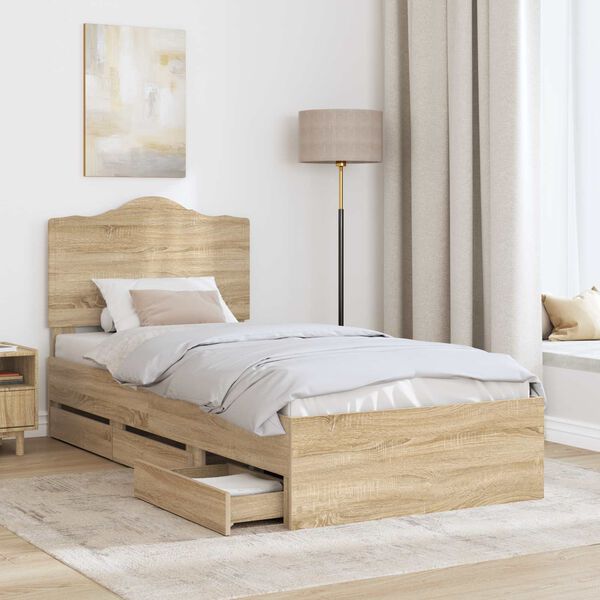 vidaXL Bed Frame with Drawer Sonoma Oak 75 x 190 cm Engineer Wood