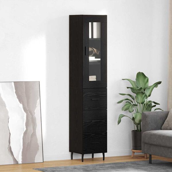 vidaXL Highboard Black Oak 34.5 x 34 x 180 cm Engineered Wood