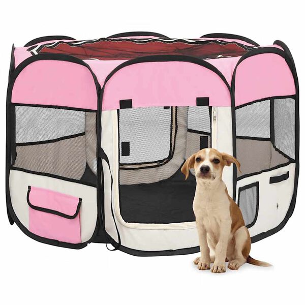 vidaXL Foldable Dog Playpen with Carrying Bag Pink 90x90x58 cm