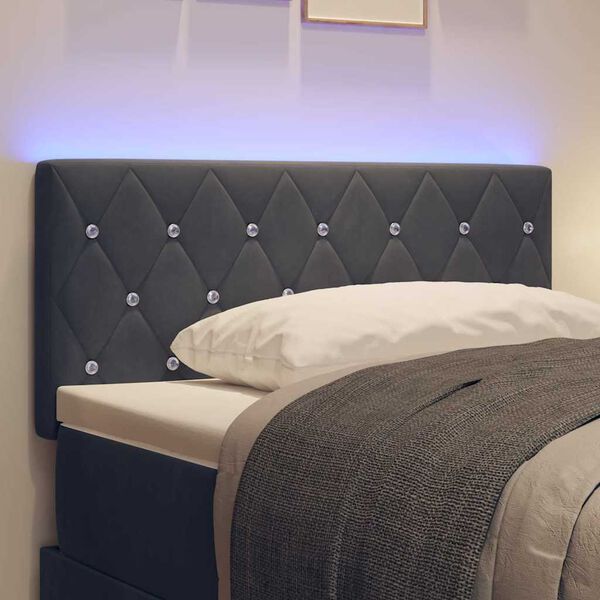 vidaXL LED Headboard with LED Strip Lights Dark Grey 90 cm Polyester