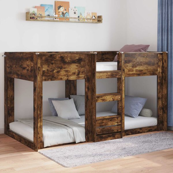 vidaXL Floor Bed Frame Smoked Oak 90 x 200 cm Engineered Wood
