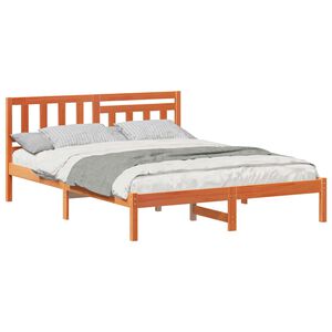 vidaXL Bed Frame with Headboard Wax Brown 150 x 200 cm Solid Pine Wood