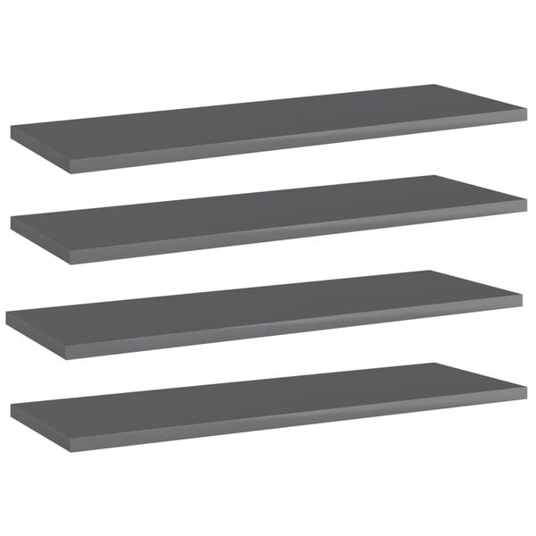 vidaXL Bookshelf Boards 4 pcs High Gloss Grey 60x20x1.5 cm Engineered Wood