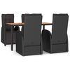 vidaXL 5 Piece Garden Dining Set Black Poly Rattan&Solid Wood Acacia
