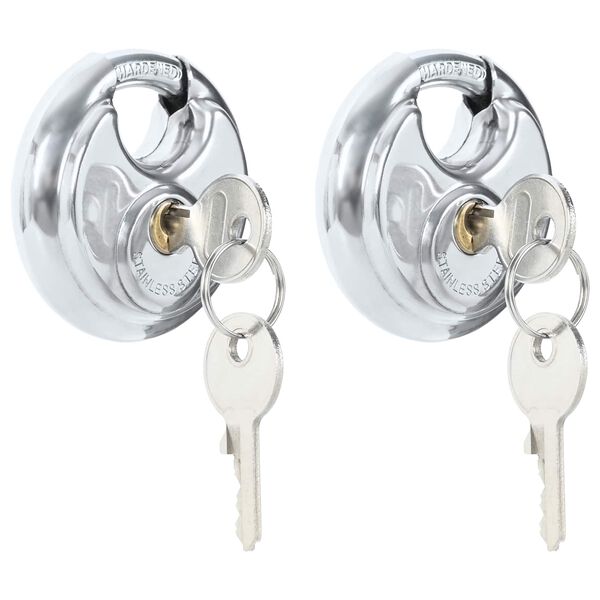 vidaXL Discus Locks with Keys 2 pcs Silver 6 x 2.3 x 6 cm