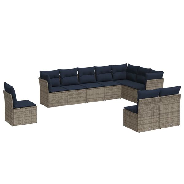 vidaXL 10 Piece Garden Sofa Set with Cushions Grey Poly Rattan
