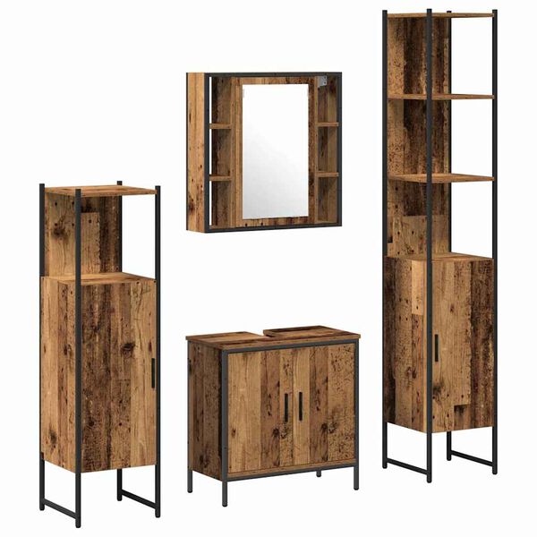 vidaXL Bathroom Furniture Set with Door 4 pcs Brown 33 x 33 x 185.5 cm