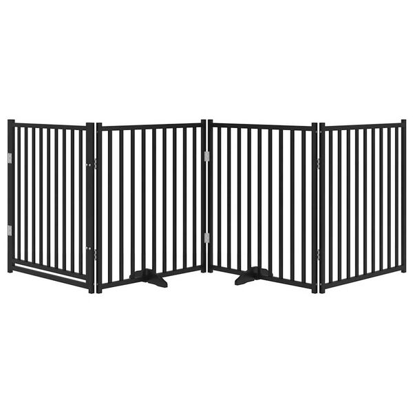 vidaXL Dog Gate with Door Foldable 4 Panels Black 320 cm Solid Wood Fir