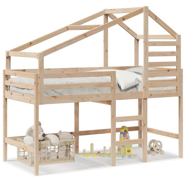 vidaXL Loft Bed with Ladder and Roof without Mattress 90x200 cm