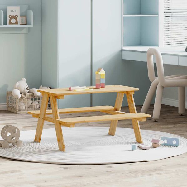 vidaXL Children's Table with Benches IRUN 90x79.5x50 cm Solid Wood