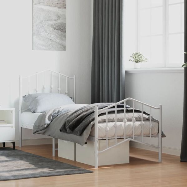 vidaXL Metal Bed Frame without Mattress with Footboard&nbsp;White 75x190cm