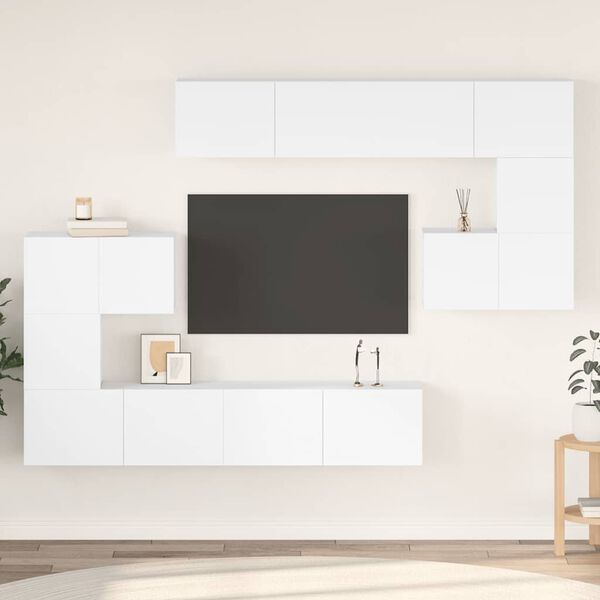 vidaXL 8 Piece TV Cabinet Set White Engineered Wood