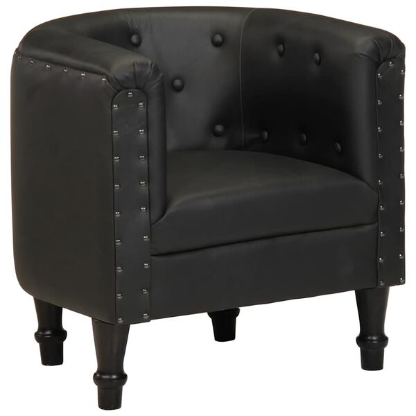 vidaXL Tub Chair Black Real Leather
