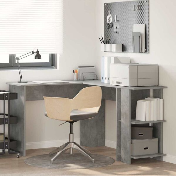 vidaXL Corner Desk Concrete Grey 140 x 113.5 x 75 cm Engineered Wood