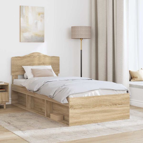 vidaXL Bed Frame with Headboard Sonoma 90 x 190 cm Solid Pine Wood
