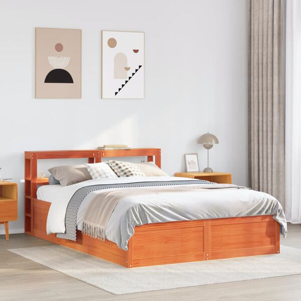 vidaXL Bed Frame with Headboard Wax Brown 160x200 cm Solid Wood Pine