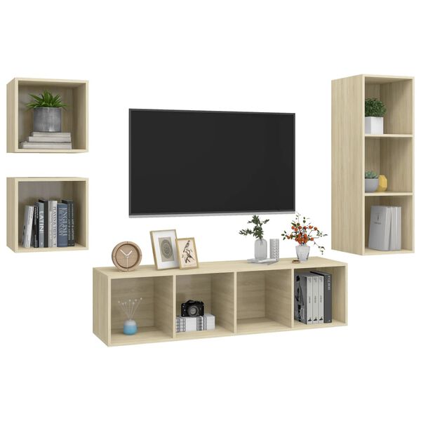 vidaXL 4 Piece TV Cabinet Set Sonoma Oak Engineered Wood