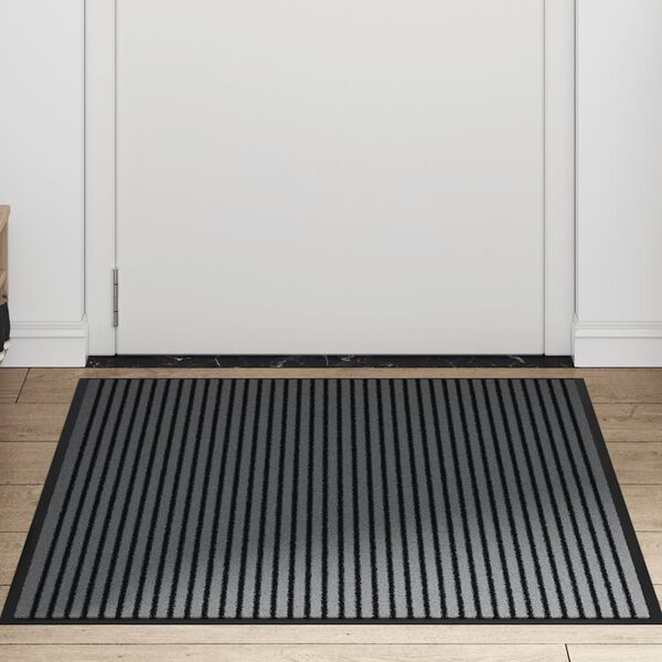vidaXL Doormat Stripe Black and Grey 90x120 cm