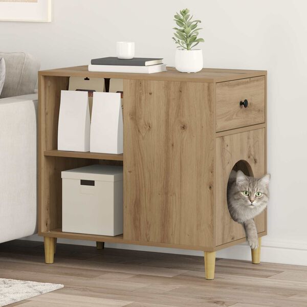 vidaXL Cat House Artisian Oak 72 x 42.5 x 70 cm Engineered Wood
