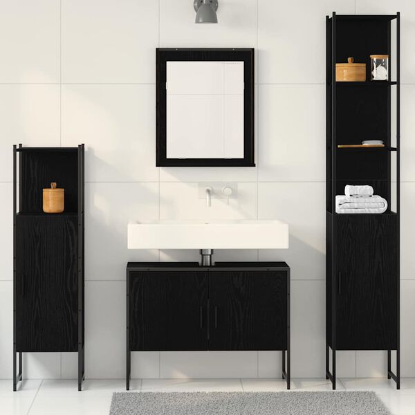 vidaXL Bathroom Furniture Set with Shelf 4 pcs Black Engineered wood