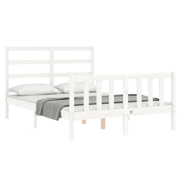 vidaXL Bed Frame without Mattress White Double Solid Wood Pine