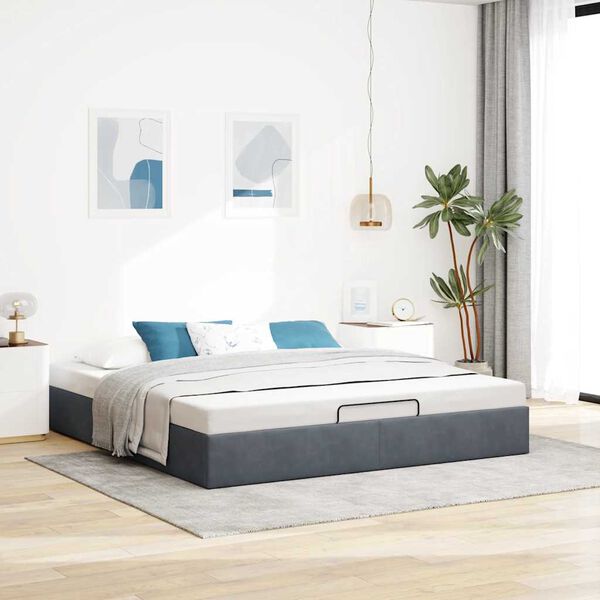 vidaXL Ottoman Bed Frame No Mattress Dark Grey 200x200 cm Velvet