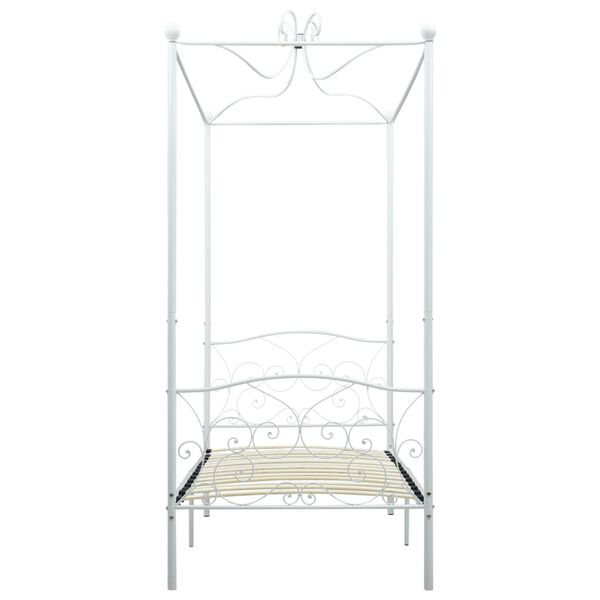 vidaXL Canopy Bed Frame without Mattress White Metal 90x200 cm