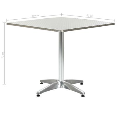 vidaXL Garden Table Silver 80x80x70 cm Aluminium