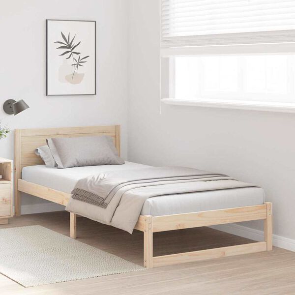vidaXL Bed Frame with Headboard Natural 75 x 190 cm Solid Pine Wood