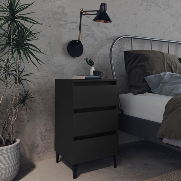 vidaXL Bed Cabinet with Metal Legs Black 40x35x69 cm