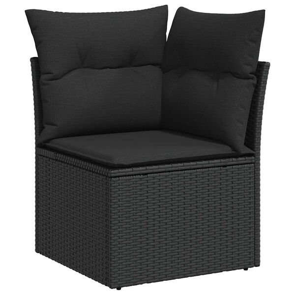 vidaXL 10 Piece Garden Sofa Set with Cushions Black Poly Rattan Acacia