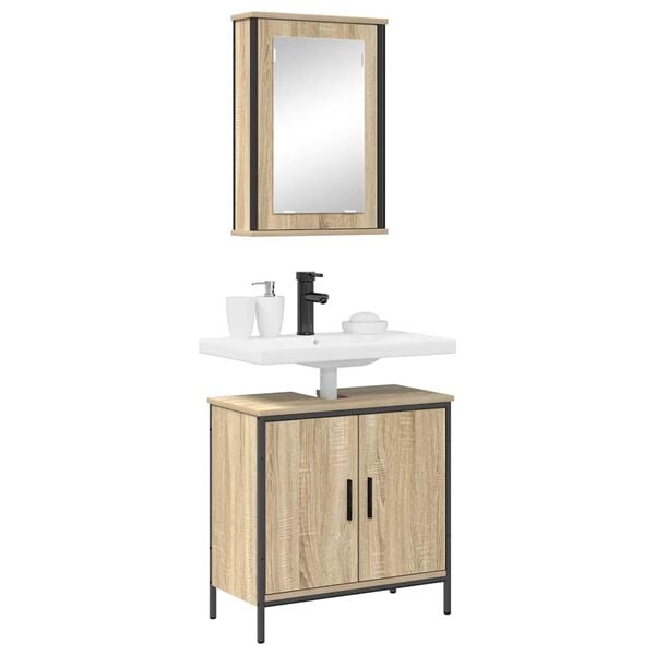 vidaXL Bathroom Furniture Set with Shelf 2 pcs Brown Engineered wood