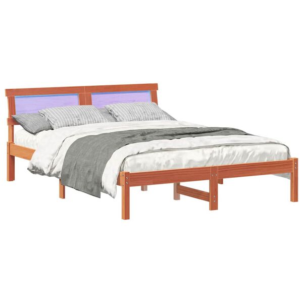 vidaXL Bed Frame with Headboard Wax Brown 120 x 200 cm Solid Pine Wood