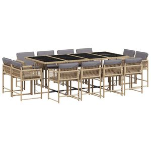 vidaXL 13 Piece Garden Dining Set with Cushions Mix Beige Poly Rattan