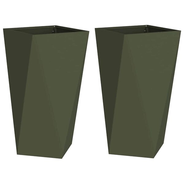 vidaXL Planter 2 pcs Olive Green 40 x 40 x 75 cm Steel