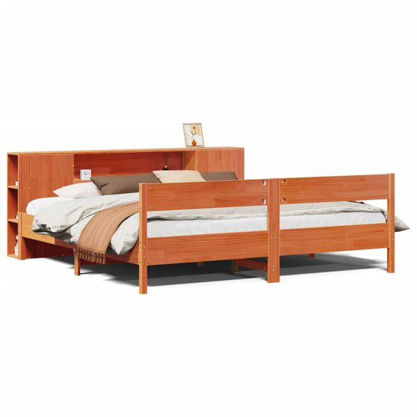 vidaXL Bookcase Bed without Mattress Wax Brown 180x200 cm Super King Solid Wood Pine
