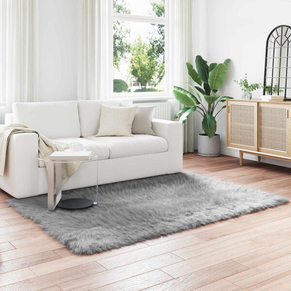 vidaXL Faux Sheepskin Rug Tafalla Grey 140 x 200 cm Polyester