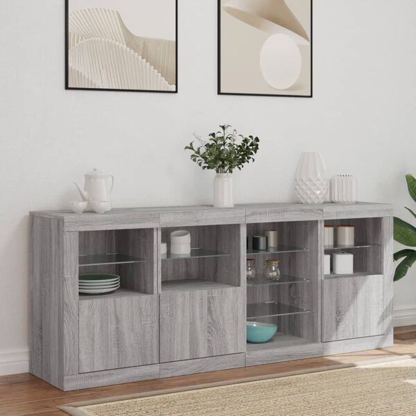 vidaXL Sideboard with LED Lights Grey Sonoma 164x37x67 cm