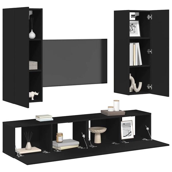 vidaXL 4 Piece TV Cabinet Set Black Engineered Wood