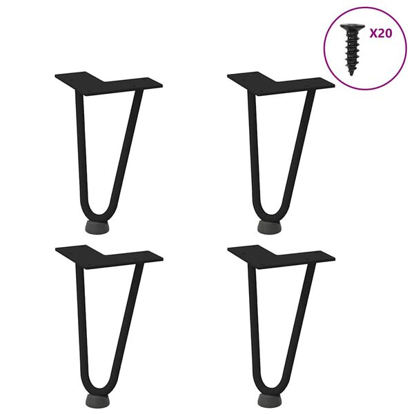 vidaXL Hairpin Legs for Coffee Table 4 pcs Black 20 cm Solid Steel