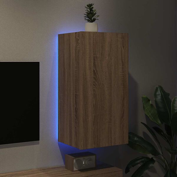 vidaXL TV Wall Cabinet with LED Lights Sonoma Oak 40.5x35x80 cm