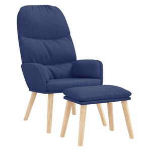 vidaXL Relaxing Chair with a Stool Blue Fabric