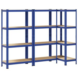 vidaXL 4-Layer Storage Shelves 3 pcs Blue Steel&Engineered Wood