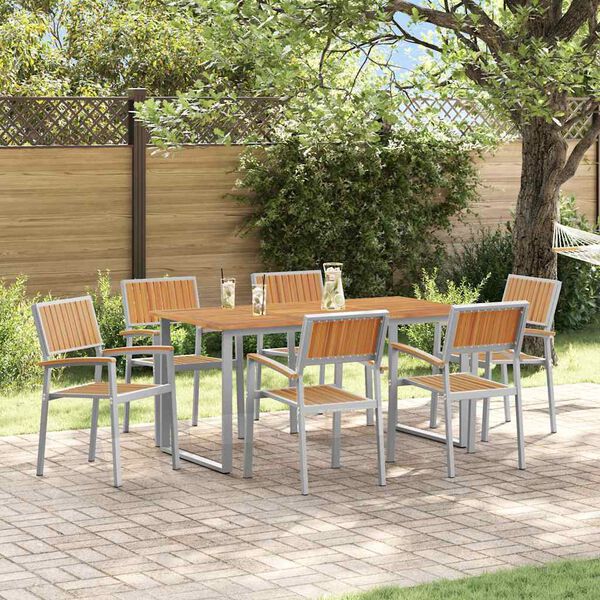 vidaXL Garden Dining Set 7 pcs Grey Solid Acacia Wood