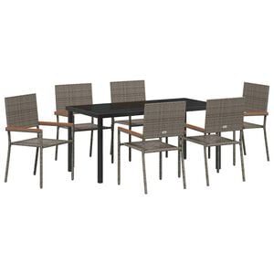 vidaXL Garden Dining Set with Cushion 7 pcs Grey Poly Rattan